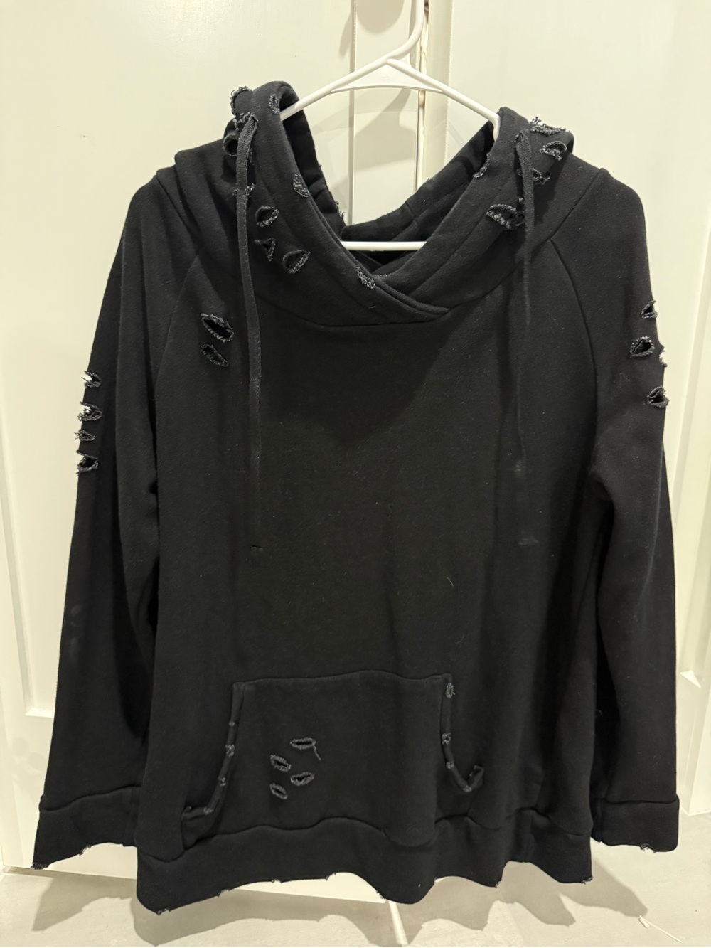 Classic Black Distressed Hoodie for Women